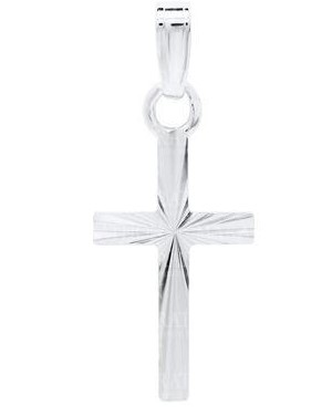 Sterling Silver Diamond Cut Cross Pendant On A 15" Sterling Silver Cable Chain